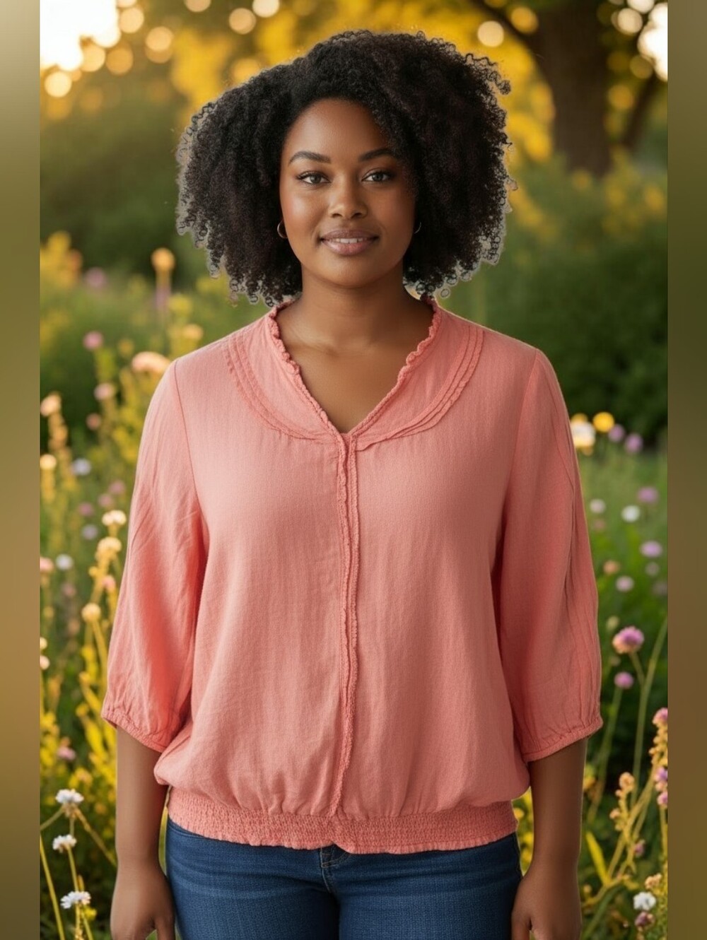Coral Pink Lightweight V-Neck Top SZ L